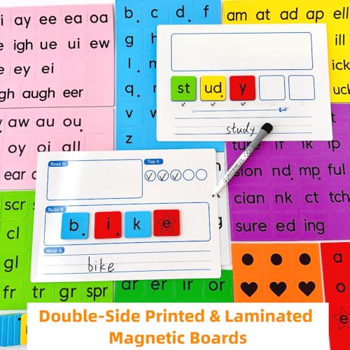 Large Phonics Word Building Magnetic Letters Digraphs Tiles Set | Enlarged 239 Pieces of Color-coded Magnet Tiles with 2 Magnetic Spelling Boards for Science of Reading Classroom Practice