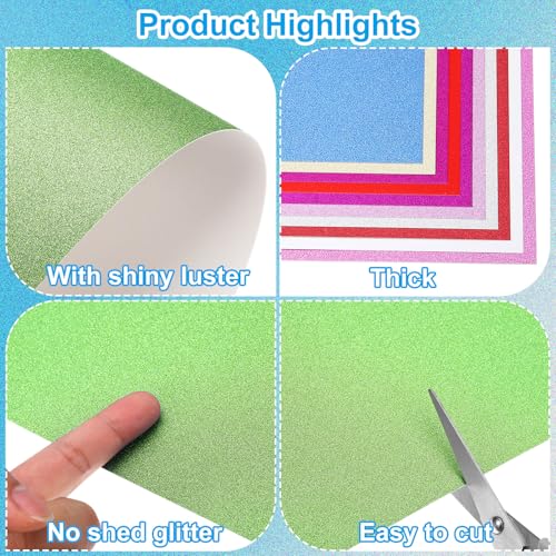PATIKIL 10 Sheets Light Green Glitter Cardstock Paper, A4 250gsm Rectangle Premium Sparkly Paper Craft Cardstock Paper for Scrapbook Card Making DIY Art Projects Wedding Party - color: Light Green, size: A4