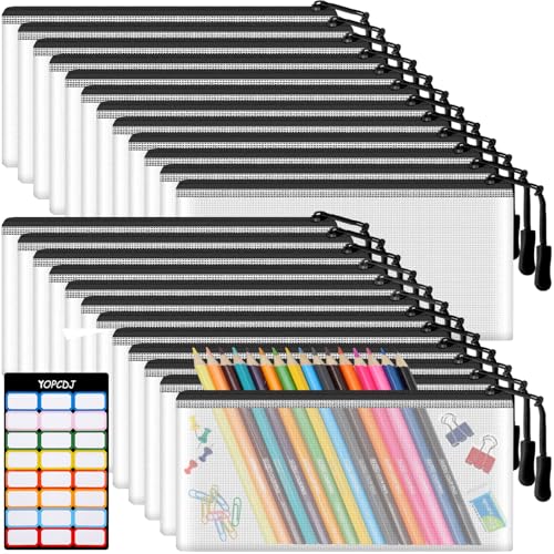 24pcs Mesh Zipper Pouch Bags 9.3 x 4.7 Inches, Black Small Clear Pouches Bulk, Travel Cosmetics Organization, Classroom and Office Supplies - color: Black, size: A6