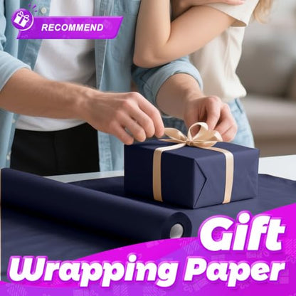 PerkHomy Navy Blue Kraft Paper Roll 17.5" x 760" (63') for Gift Wrapping Bouquet Flower Art Painting Craft Writing Packaging Shipping 80GSM 55LB (Navy Blue, 17.5" x 63') - color: Navy Blue, size: 17.5" x 760"