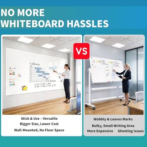 Extra Long Magnetic Dry Erase Whiteboard 50"x18" - Self-Adhesive Flexible Wall Board for Door, Closet, Hallway w/ 11 Markers, 6 Magnets, Eraser & Holder, Ultra Smooth, No Ghosting, Easy Erase - size: 50"x18"