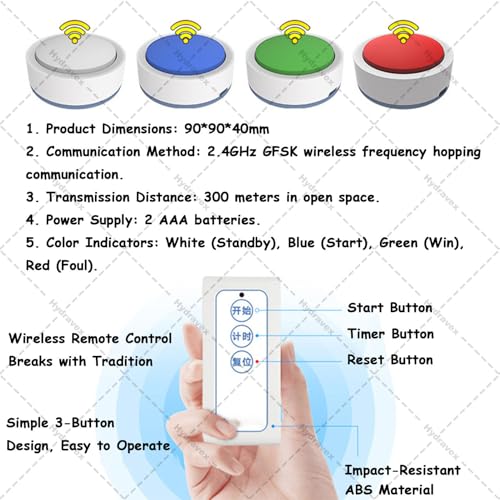 Game Answer Buzzer, Wireless Quiz Game Buzzer Set, 1 Host Monitor + Buzzers Buttons, 3 Answering Modes & 4 States, for Game Show, Family Classroom (8Buttons) - size: 8Buttons