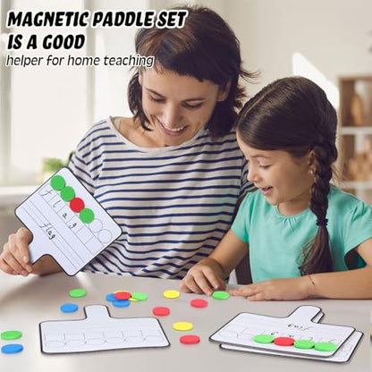 Seajan 9 Pcs Magnetic Paddle Set Education Dry Erase Double Side Handheld Answer Board with Magnetic Counters Discs Phonemic Awareness Phonics Games Toy for Students Kids Teaching Supply (Black) - color: Black