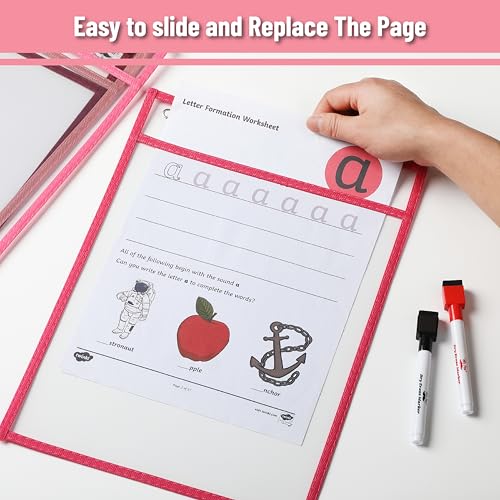 Mr. Pen- Reusable Dry Erase Pocket Sleeves, 10" x 14", 6 Pack, Pink Shades | Clear Plastic Paper Sleeves, Ticket Holders, Clear Plastic Sheet Protectors, Teacher, School, Classroom Supplies - color: Pink Shades, size: 6 Pack