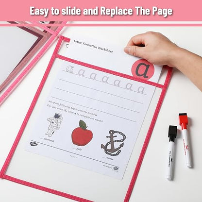 Mr. Pen- Reusable Dry Erase Pocket Sleeves, 10" x 14", 6 Pack, Pink Shades | Clear Plastic Paper Sleeves, Ticket Holders, Clear Plastic Sheet Protectors, Teacher, School, Classroom Supplies - color: Pink Shades, size: 6 Pack