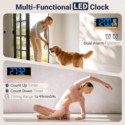 16.5" Large Digital Wall Clock with Remote Control, Auto-Dimming LED Display with Date Temp, Big Number Wall Mount Decor Clock for Seniors, Classroom, Dorm, Home, Office, Gym Blue