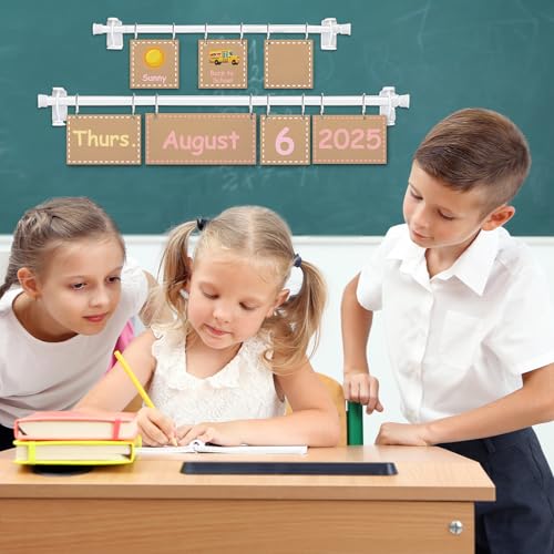 96 Cards Classroom Bulletin Board Decorations Set for Teachers,Flip Calendar with Holder for Classroom,Adjustable Calendar,Preschool Elementary Home Decor Supplies（Pastel） - style: Pastel