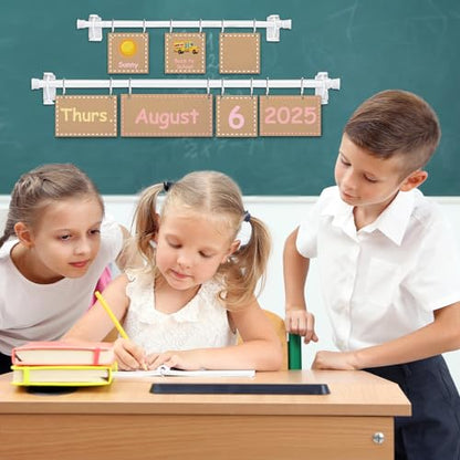 96 Cards Classroom Bulletin Board Decorations Set for Teachers,Flip Calendar with Holder for Classroom,Adjustable Calendar,Preschool Elementary Home Decor Supplies（Pastel） - style: Pastel