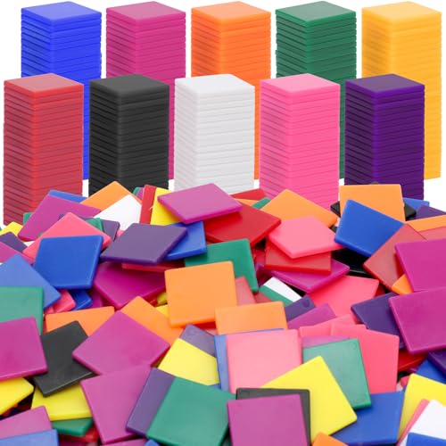 Coopay 1000 Pcs Plastic Square Color Tiles, Bingo Chips, Poker Chips, Color Sorting, Math Counters, Game Tokens, Counting Manipulatives for Kids Elementary School Classroom Learning Development Toys - size: 1000 Pcs