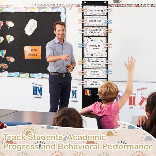 Eersida 57 Pcs Student Behavior Clip Chart for Classroom Behavior Management Track Reward Pocket Chart Hanging Bulletin Board Teacher Supplies for School Office Preschool Homeschool(Boho) - style: Boho