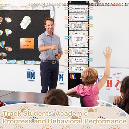 Eersida 57 Pcs Student Behavior Clip Chart for Classroom Behavior Management Track Reward Pocket Chart Hanging Bulletin Board Teacher Supplies for School Office Preschool Homeschool(Boho) - style: Boho