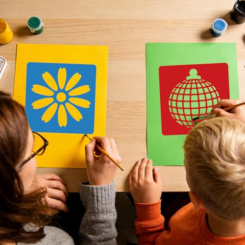 CUTHOLLOW 25 PCS Vintage Peace Painting Shape Stencils Sets - 8 Inch Reusable&Washable Drawing Template, Different Retro Primary Themed Sidewalk Chalk Art Stencils Kit for Craft Room Wall Paper - style: 25pcs-Vintage Peace Patterns