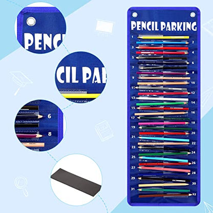 Sabary Pencil Parking Pocket for Classroom,Hanging Pencil Holder Wall Organization Numbered pencils Dispenser with Magnetic Strip Grommets for Back to School Student Essentials(Simple) - style: Simple