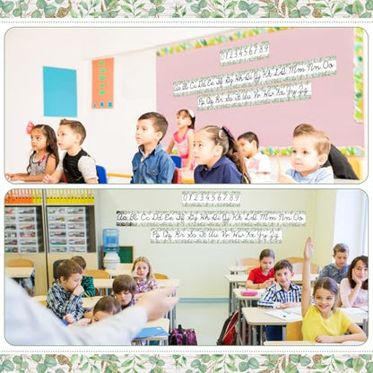 Set of 9 Cursive Writing Bulletin Board Cursive Alphabet Wall Strip for Teacher Supplies, Classroom Teaching Tool, Homeschooling, Kids Education (Eucalyptus) - style: Eucalyptus