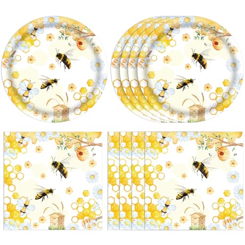 40Pcs Bee Birthday Party Decorations Bee Paper Plates and Napkins Cute Bumblebee Daisy Honeycomb Themed Tableware Set,for Honey Baby Shower Kids Boys Girls Birthday Gender Reveal Decorations,Serves 20 - color: Bee Birthday Party Decorations