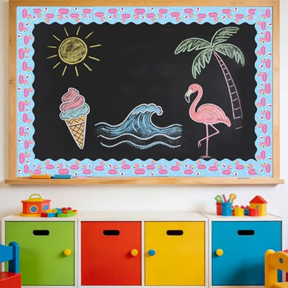 BeYumi Summer Flamingo Border Trim - 65ft Back to School Pool Rolled Border | Tropical Flamingo Beach Swimming Pool Bulletin Board Set School Classroom Office Chalkboard Home Party Holiday Decoration - style: Summer Flamingos