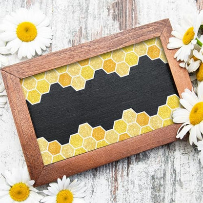 Whaline 65.6 Ft Summer Bulletin Board Border Glitter Yellow Honeycomb Die Cut Trim Border Roll for Back to School Bee Day Home Party Supplies - style: Honeycomb