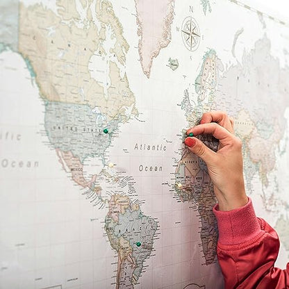 Conquest Maps World Travel Map with Pins Desert Sunrise Style Push Pin Travel Map Cork Board, Track Your Travels w/a Handmade Unique Canvas Pinable Map (48" x 32") - size: 48"L x 32"W