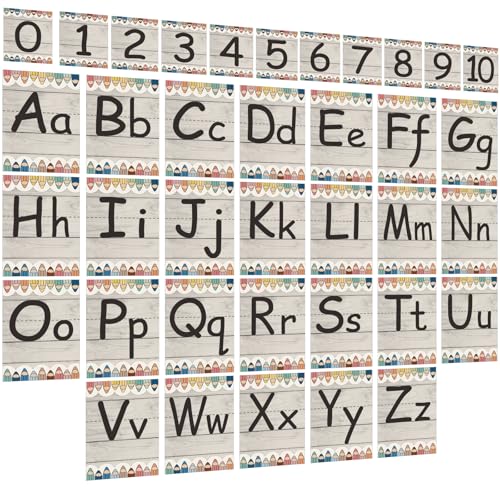 Gilprop 37 Pcs Bulletin Board Letters Educational Posters Alphabet Posters and 0-10 Number Classroom Abc Wall Decor for Kindergarten Toddler Teacher(Wood Grain) - style: Wood Grain
