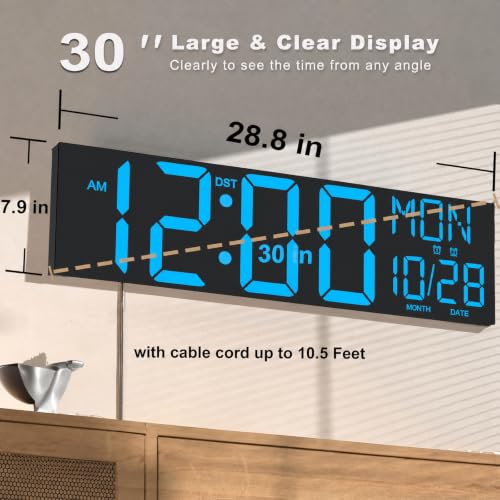 JALL 30" Giant Digital Wall Clock, Extra Large LED Clock with Remote, Huge Wall Clock with Jumbo Numbers for Living Room, Gym, Blue - color: Blue, size: 30 inches