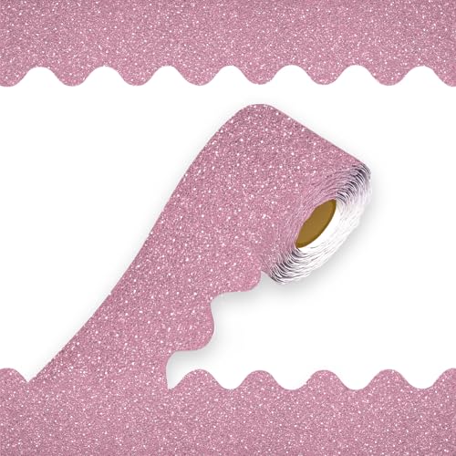 69Feet Bulletin Board Borders, Board Trims Shiny Decorative Border Trims Sparkle,Classroom Decor,Poster Board,Whiteboard,Wall Decoration,Party, Decoration with Classroom Border(Light Pink) ﻿ - color: Light Pink