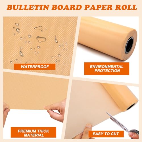 Peach Pink Bulletin Board Paper Roll,14.8FTx47IN Large Reusable Waterproof Erasable Classroom Wall Background Backdrop, Fade-Resistant Fabric Wrapping Paper School Decors Teacher Supplies - color: Peach