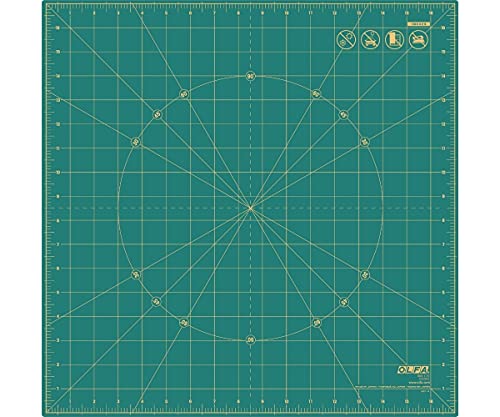 OLFA 17" x 17" Rotating Cutting Mat (RM-17S) - Self Healing 17x17 Inch Square Rotary Mat with Grid for Quilting, Sewing, Fabric, & Crafts, Rotates 360 Degrees, Use with Rotary Cutters (Green) - size: 17"L x 17"W