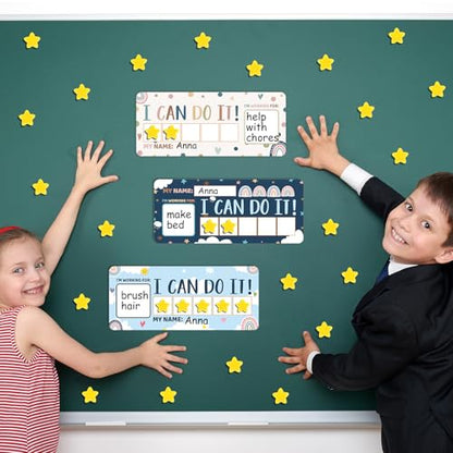3 Sets Magnetic Rewards Chart for Kids I Can Do It Token Board Boho Rainbow Behavior Chart at Home Positive Star and Customization Goal Box Incentives for Teacher Essentials Elementary Classroom - style: Boho Rainbow