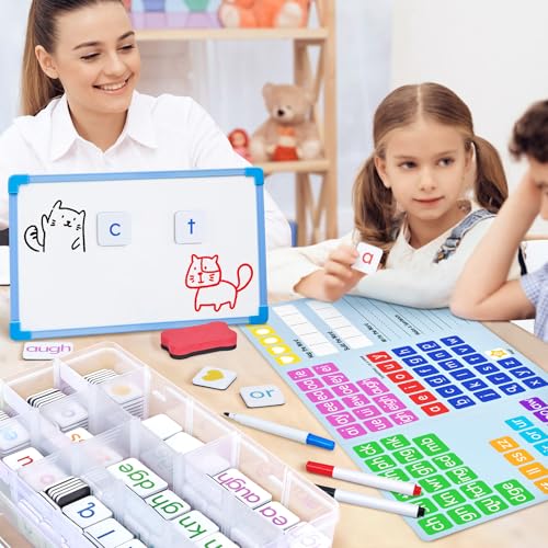 JoyCat 265 Phonics Magnetic Letter Tiles- Hooked on Phonics, ABC Reading Games Set with Word-Building Folder & Storage Case, Letter Sound Alphabet Letters, Preschool Pre k Classroom Materials - style: 265 Tiles+1 Word Folder