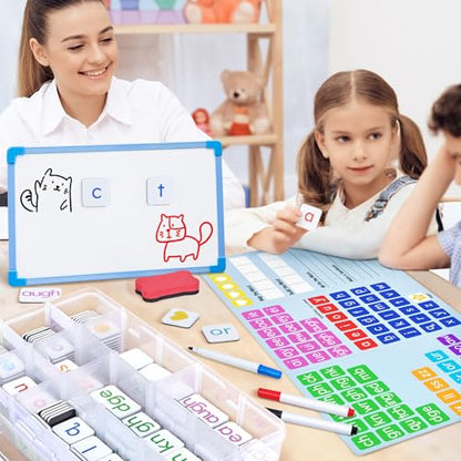 JoyCat 265 Phonics Magnetic Letter Tiles- Hooked on Phonics, ABC Reading Games Set with Word-Building Folder & Storage Case, Letter Sound Alphabet Letters, Preschool Pre k Classroom Materials - style: 265 Tiles+1 Word Folder