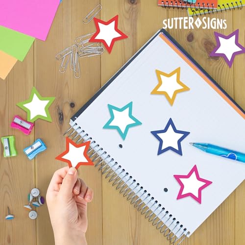 Sutter Signs Paper Star Cutouts 108pcs - 3x3 Bulletin Board Cutouts & Star Party Decorations for Classroom Crafts - size: 3" (Borders)
