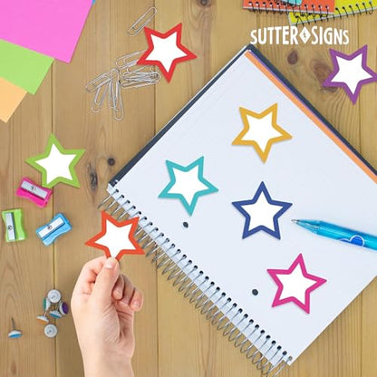 Sutter Signs Paper Star Cutouts 108pcs - 3x3 Bulletin Board Cutouts & Star Party Decorations for Classroom Crafts - size: 3" (Borders)