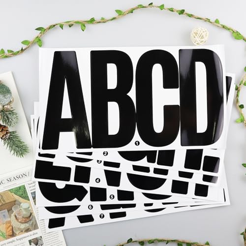 6 Inch Large Letters Stickers, 76 Pieces Self Adhesive Alphabet Sticker for Mailbox, Door, Truck and Outdoor, Waterproof Sticky Vinyl Letter Symbol Stickers,14 Sheets Black - color: Black