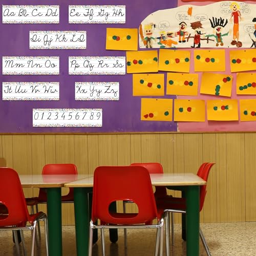 Set of 9 Confetti Cursive Writing Bulletin Board Colorful Cursive Alphabet Wall Strip for Teacher Supplies, Classroom Teaching Tool, Homeschooling, Kids Education - style: Confetti