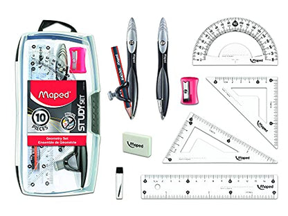 Maped Study Geometry 10 Piece Set - Advanced Student Kit - Precision Tools - Durable & Ergonomic Design - Enhances Creativity - Quality Materials