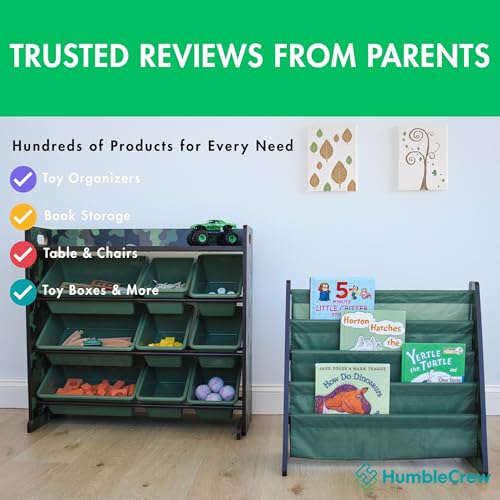 Humble Crew 4-Tier Kids Bookshelf, Camo Wood/Green - Premium Book Shelf for Kids Rooms with Four Deep Pockets - Toddler Sling Book Rack with Deep Sleeves, Nursery Bookcase Organizer - color: Camo Green