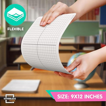 SCRIBBLEDO XY Graph Dry Erase Sheets 9”x12” Math Practice Small White Board Dry Erase Sheets Math Manipulatives Grid Whiteboard Sheets Math Supplies Homeschool Teacher Students Classroom Pack of 10