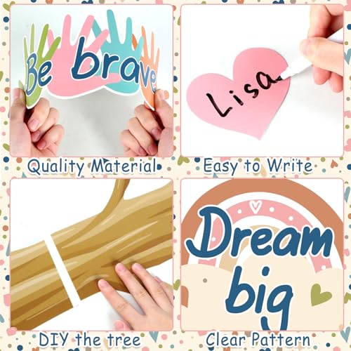 Boho Classroom Tree Bulletin Board Decorations Heart Cutouts Border Welcome Classroom You Belong Here Bulletin Board Decor Supplies for Chalkboard Elementary School Home Wall(You Belong Here) - style: You Belong Here
