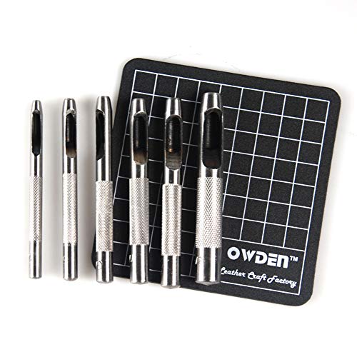 OWDEN 6 Pieces Hollow Hole Punch Set (1/8" - 5/16"),Leather Punch Tools, with A Free Cutting MAT - size: 6 Pieces