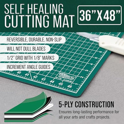 U.S. Art Supply 36" x 48" Self-Healing Cutting Mat 5-Ply - Double-Sided Green/Black Craft Mat, Non-Slip Cutting Mats for Crafts, Sewing, Quilting, Scrapbooking - color: Green/Black