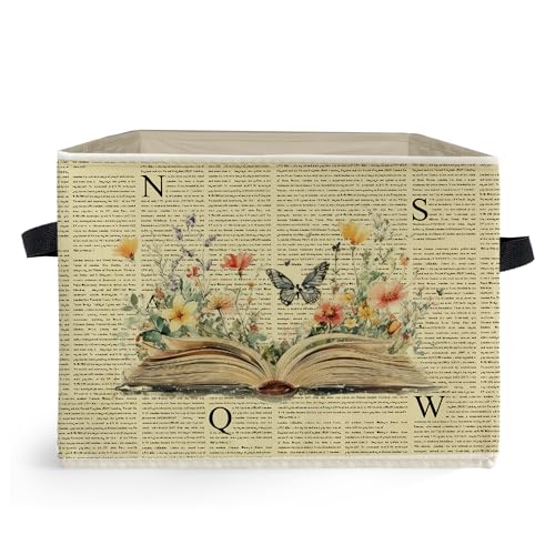 Vintage Book Storage Box Bins, Reading Corner Nook Room Decor, Bookish Librarian Gifts Collapsible Storage Basket Organizer for Home Library Classroom Clothes Books - color: Reading Corner-2