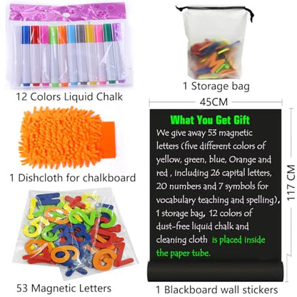 Magnetic Chalkboard Contact Paper for Wall 46.3"x18" Self Adhesive Magnetic Wall Board Sticker with 36 Magnet Letters for Office Home Black Chalk Board Wallpaper Roll - color: Black