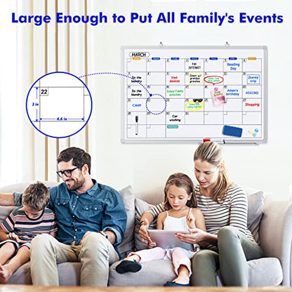 Dry Erase Calendar Whiteboard for Wall, 36" x 24" Magnetic Monthly White Board Calendar Dry Erase, Wall Hanging Aluminum Frame with Tray for Home, School, Office (Silver Frame) - size: 36"W x 24"H