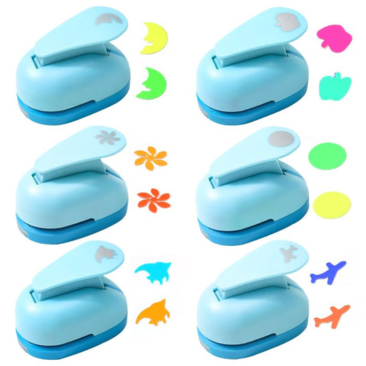 6 Pcs Craft Paper Punch Set, BetterJonny Multiple Shape Punches,Moon, Waves, Apples, Fish, Circle, Airplanes Kids DIY Paper Card Making for Crafts Paper Punches Decorative
