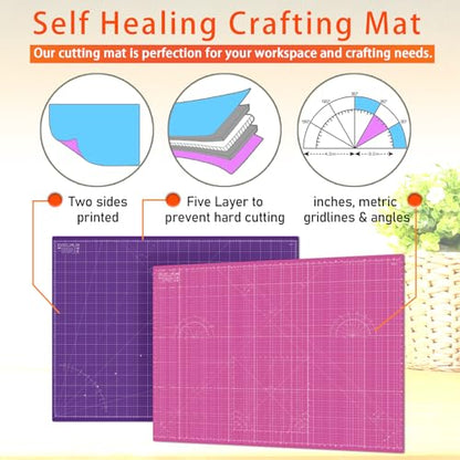 Self Healing Cutting Mat A3 12"x18" – Double Sided 5-Ply Craft Mat for Sewing, Quilting, Fabric, Scrapbooking – Pink/Purple - color: Pink, size: A3 (12" x 18")