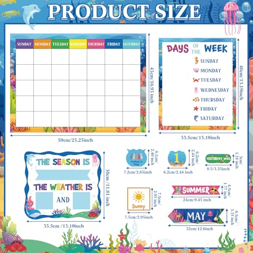 Tenare 169 Pcs Ocean Animals Classroom Calendar Bulletin Board Set, Calendar Seasons Weather Chart Bulletin Board and Classroom Display with Stickers for Bedroom Wall Decoration - style: Ocean Animals