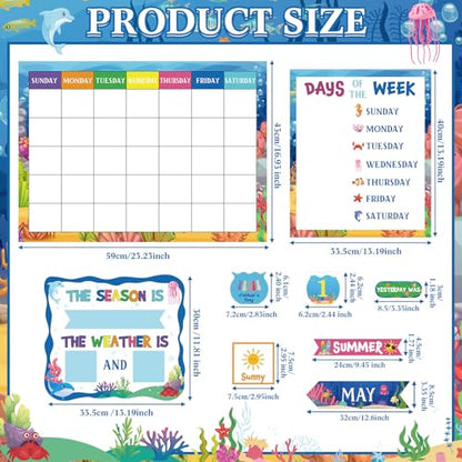 Tenare 169 Pcs Ocean Animals Classroom Calendar Bulletin Board Set, Calendar Seasons Weather Chart Bulletin Board and Classroom Display with Stickers for Bedroom Wall Decoration - style: Ocean Animals
