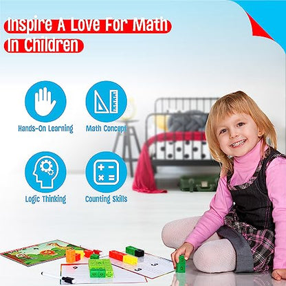 Math Linking Cubes, 100 Math Cube Manipulatives with 30 Learning Activities Number Counting Blocks Snap Linking Math Counters Fun & Educational Pre-K Counting Blocks for Preschool Kindergarten - style: numbers & equation