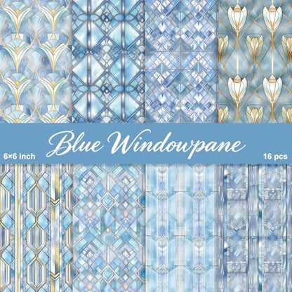 PRSTINCOL Scrapbook Paper,16 Sheets 6 x 6 Inch Blue Windowpane Style Scrapbook Supplies,Single-Sided Vivid Origami Decoupage Paper for DIY Crafts, Card Making, Art Journaling - color: Blue_Windowpane