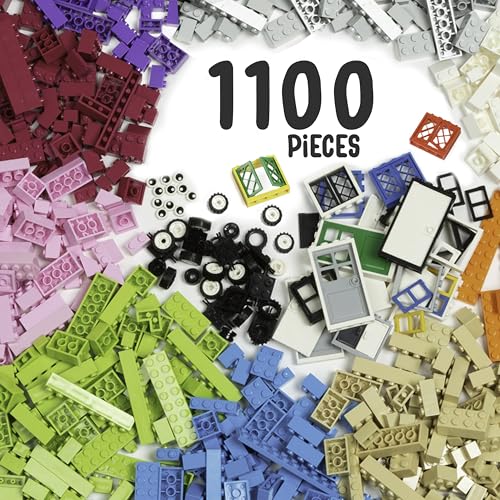 Play Platoon 1100 Piece Building Bricks Play Set, 10 Pastel Colors Bricks, Includes Wheels, Tires, Axles, Windows & Door Pieces - color: 1,100 Pieces - Pastel Colors